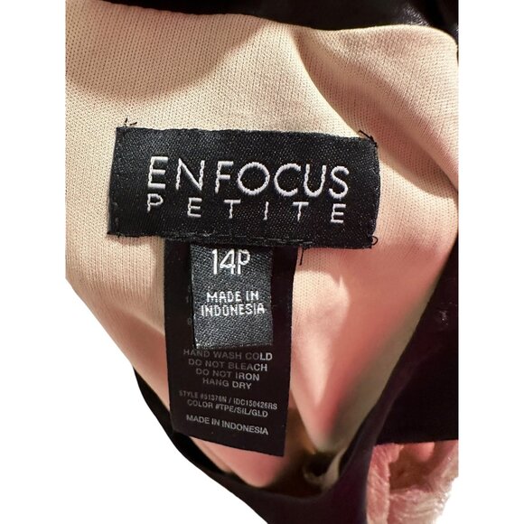 ✌️ 2/$40 ✌️En Focus Petite Metallic Pleated Dress With Black Satin Trim Size 14P - Picture 3 of 8